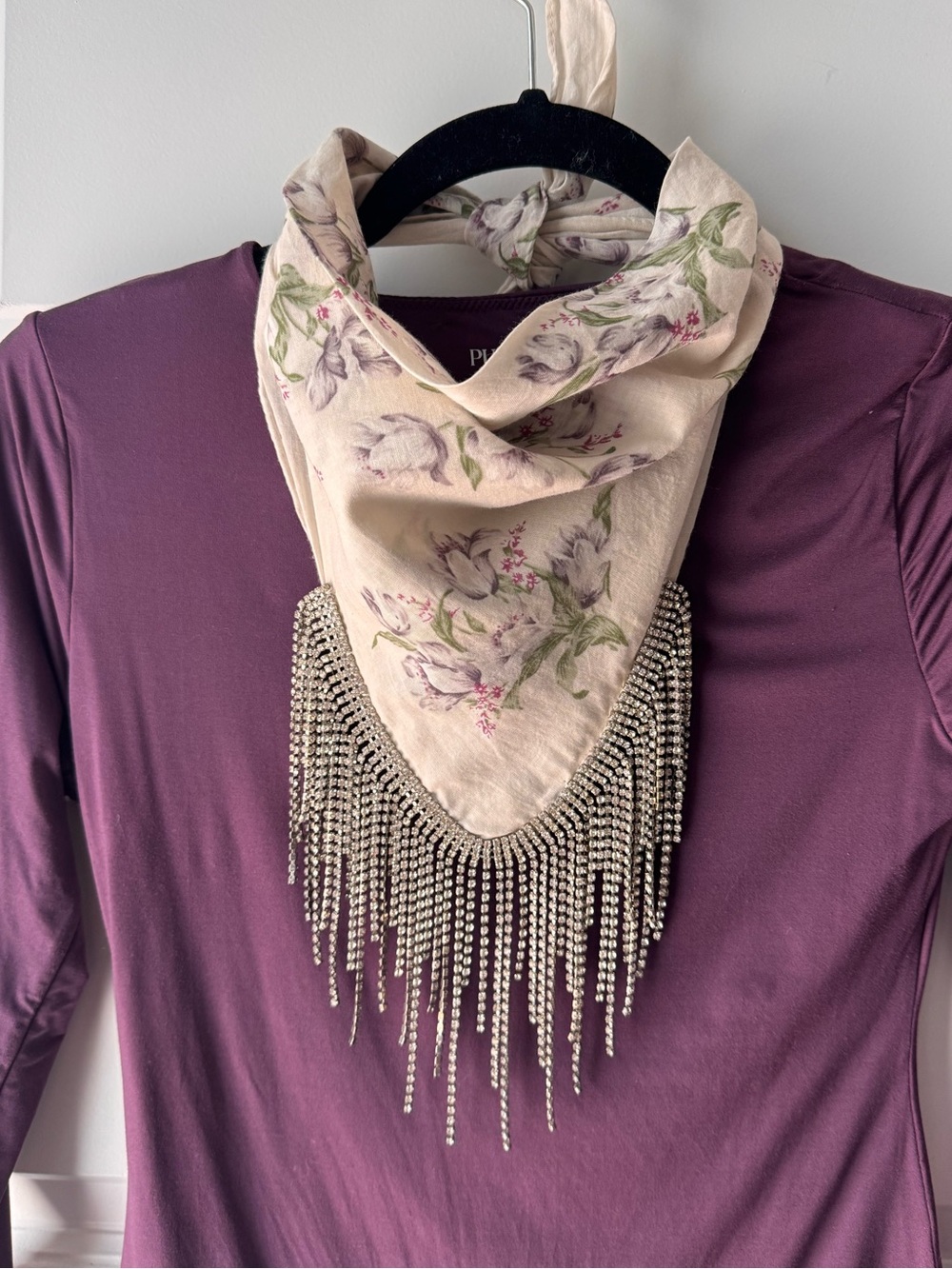Rhinestone Fringe Floral Bandana Scarf
